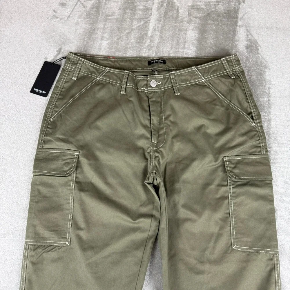 True Religion Cargo Pants Mens 38x32 Kalamata Green Military Baggy $169 New NWT